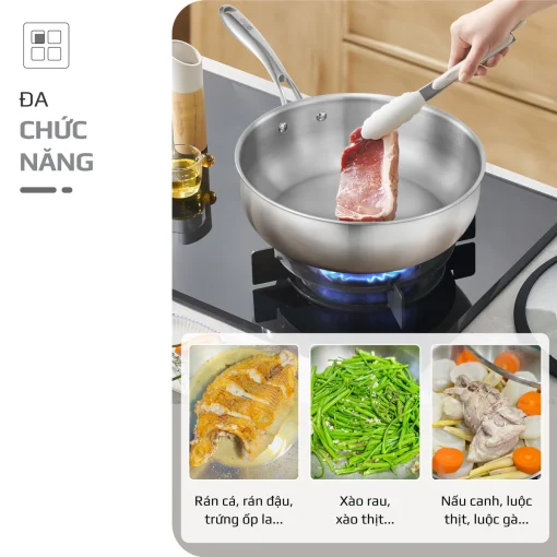 Chảo Inox OLIVO STEVE 2685 – Chống Dính Tự Nhiên, Đáy 3 Lớp, Dùng Mọi Loại Bếp-26cm - Hình ảnh 12