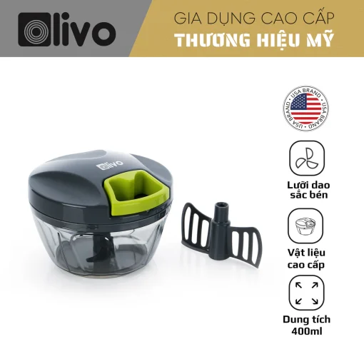 Dụng Cụ Xay Thực Phẩm Mini OLIVO MPC400A – Xay Tỏi Ớt, Xay Thịt, Xay Hạt, Dung Tích 400ML, Dây Kéo Chắc Chắn