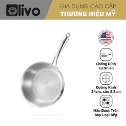Chảo Inox OLIVO STEVE 2485 – Chống Dính Tự Nhiên, Đáy 4 Lớp, Dùng Mọi Loại Bếp-24cm
