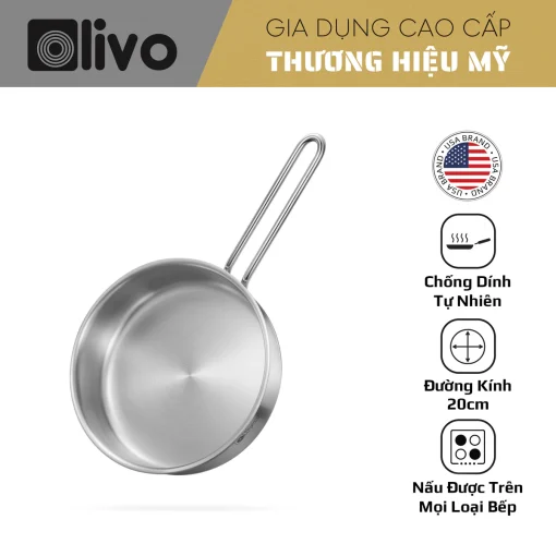 Chảo Inox OLIVO P2055 – Chống Dính Tự Nhiên, Dùng Mọi Loại Bếp, 20cm