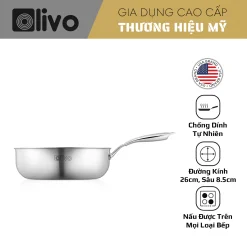 Chảo Inox OLIVO STEVE 2685 – Chống Dính Tự Nhiên, Đáy 3 Lớp, Dùng Mọi Loại Bếp-26cm