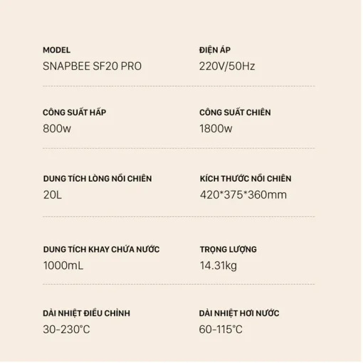Nồi Chiên Hơi Nước Snapbee SF20 PRO–Dung Tích 20L–Công Nghệ Đột Phá–56 Chế Độ Nấu–Inox 316 Snap Kitchen - Ảnh 9
