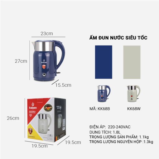 Ấm Đun Nước Siêu Tốc Kalpen KK68, 1800ml Công Suất 2200W, cơ chế giữ ấm 70 độ tiện lợi. - Ảnh 4