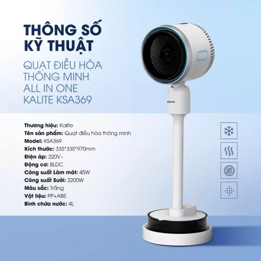Quạt điều hòa thông minh All in One Kalite KSA369 làm mát, sưởi ấm, phun sương, diệt khuẩn, bảo hành 12 tháng - Ảnh 9
