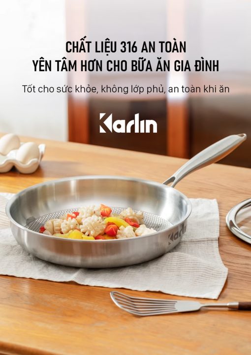Chảo Inox Karlin Chống Dính Tự Nhiên – Model G26 Pro – Đáy 4 lớp – Inox 316 – 26×5.5 cm – Chất lượng cao (dùng cho bếp từ, bếp Gaz, bếp hồng ngoại…) - Ảnh 2