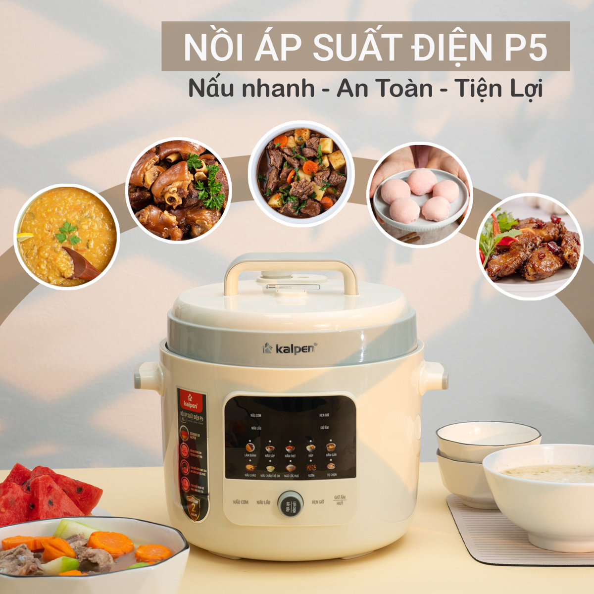 Nồi áp suất điện tử lòng nồi inox dung tích 6L Kalpen P5, Bảo hành 2 năm Chống cháy nổ an toàn - Ảnh 2