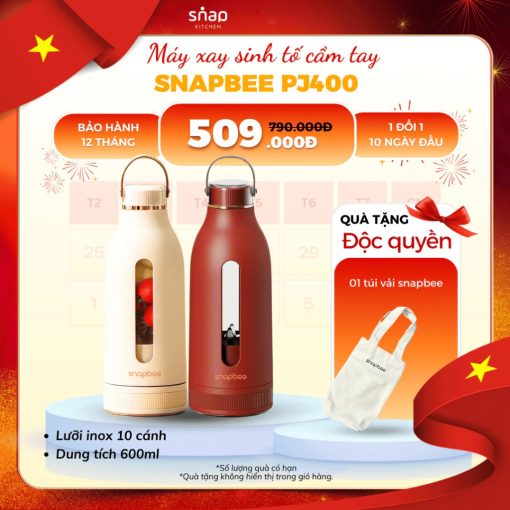Máy Xay Sinh Tố Cầm Tay Không Dây Snapbee PJ400, Máy Xay Đa Năng Nhỏ Gọn, Sạc Pin, Type-C, Xay được đá viên nhỏ