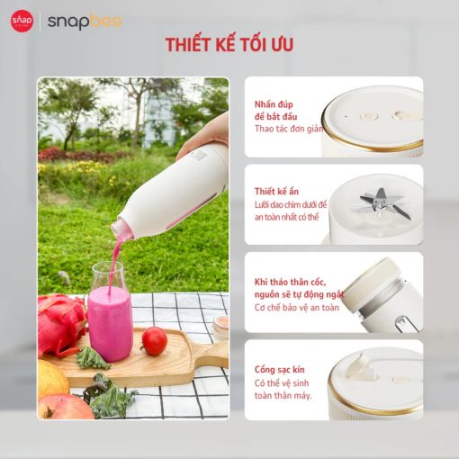 Máy Xay Sinh Tố Cầm Tay Không Dây Snapbee PJ400, Máy Xay Đa Năng Nhỏ Gọn, Sạc Pin, Type-C, Xay được đá viên nhỏ - Ảnh 3