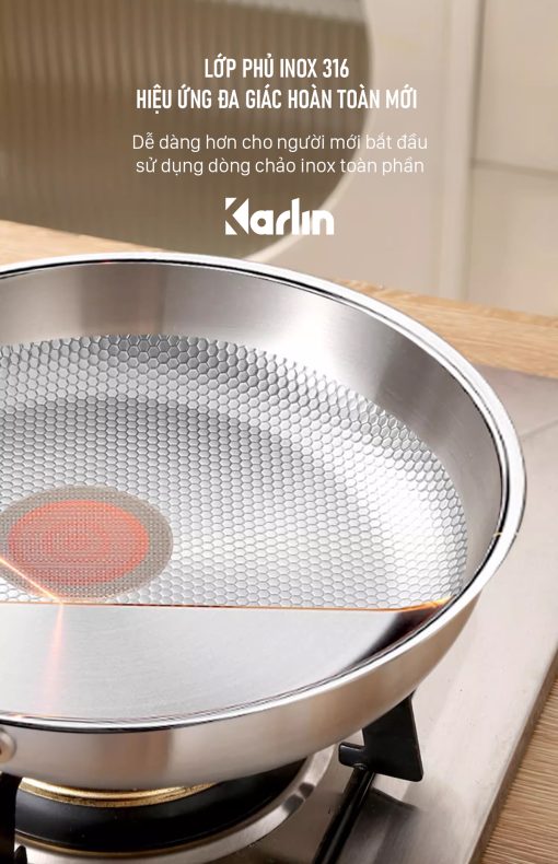 Chảo Inox Karlin Chống Dính Tự Nhiên – Model G26 Pro – Đáy 4 lớp – Inox 316 – 26×5.5 cm – Chất lượng cao (dùng cho bếp từ, bếp Gaz, bếp hồng ngoại…) - Ảnh 4