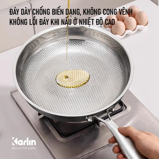 Chảo Inox Karlin Chống Dính Tự Nhiên – Model G26 Pro – Đáy 4 lớp – Inox 316 – 26×5.5 cm – Chất lượng cao (dùng cho bếp từ, bếp Gaz, bếp hồng ngoại…) - Ảnh 5