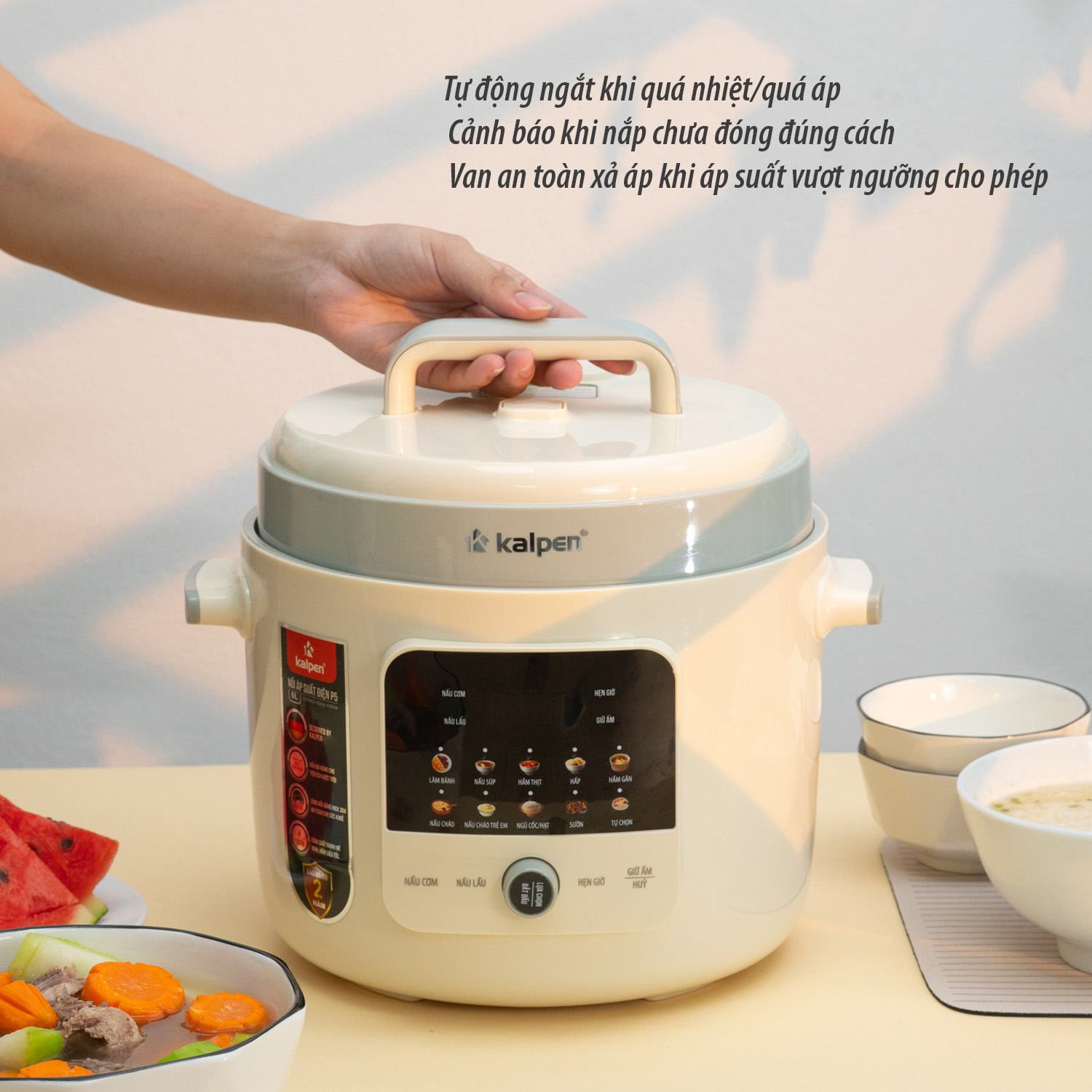 Nồi áp suất điện tử lòng nồi inox dung tích 6L Kalpen P5, Bảo hành 2 năm Chống cháy nổ an toàn - Ảnh 7