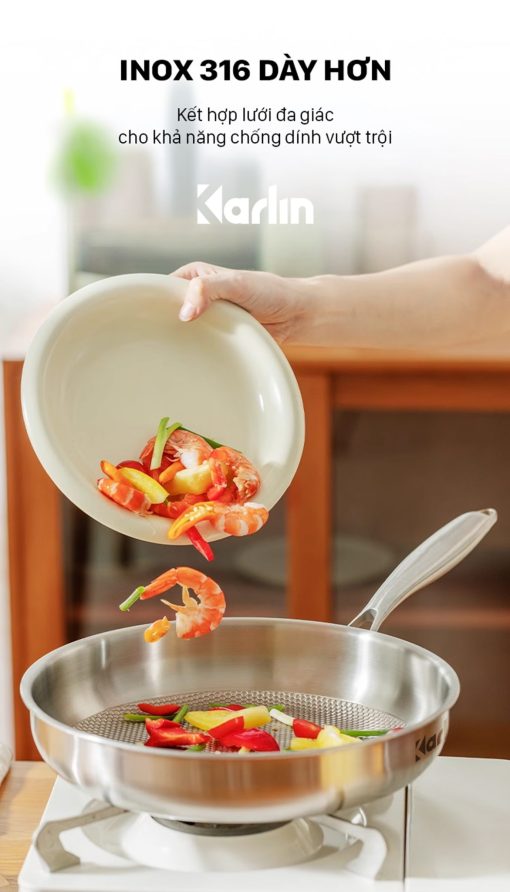 Chảo Inox Karlin Chống Dính Tự Nhiên – Model G26 Pro – Đáy 4 lớp – Inox 316 – 26×5.5 cm – Chất lượng cao (dùng cho bếp từ, bếp Gaz, bếp hồng ngoại…) - Ảnh 7