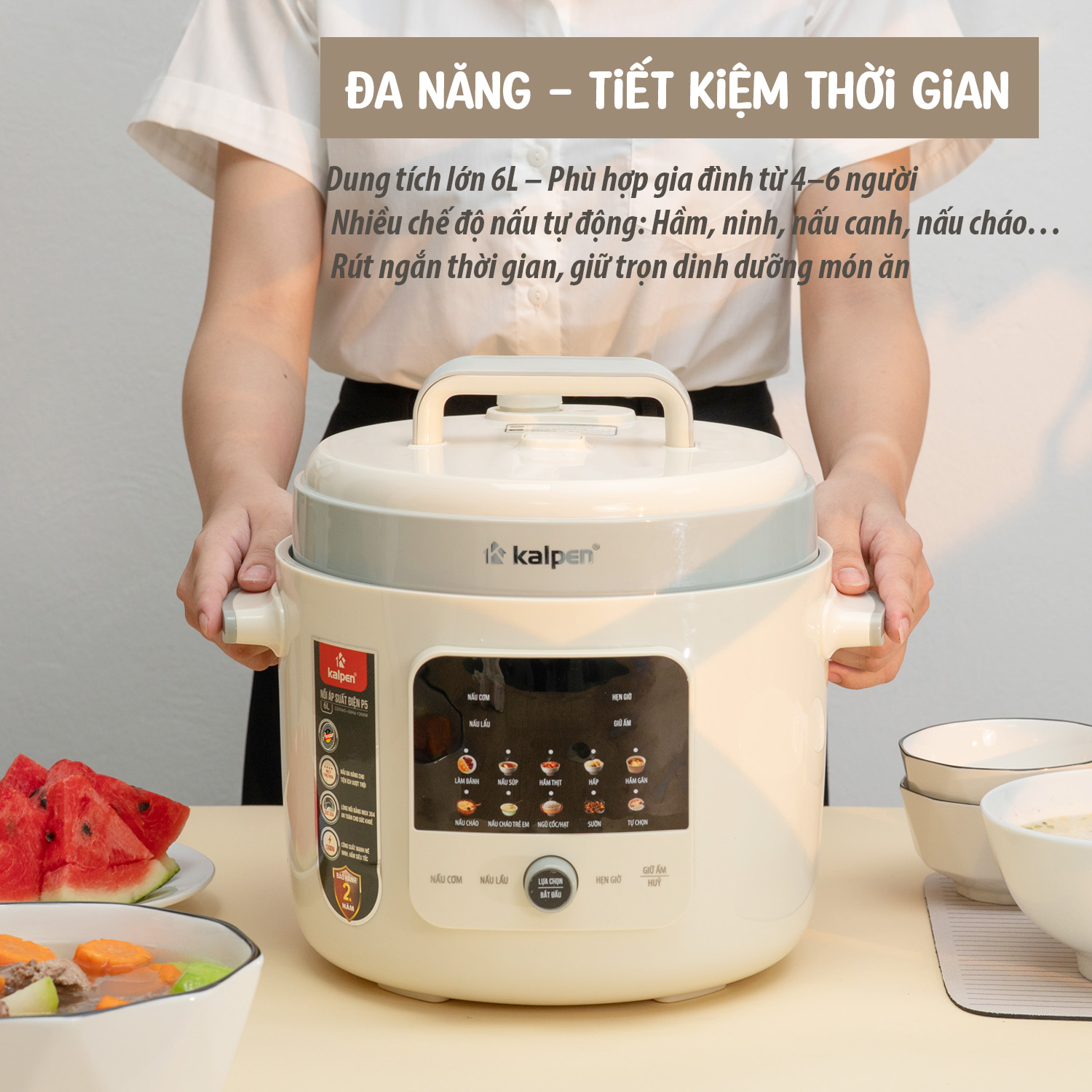 Nồi áp suất điện tử lòng nồi inox dung tích 6L Kalpen P5, Bảo hành 2 năm Chống cháy nổ an toàn - Ảnh 8