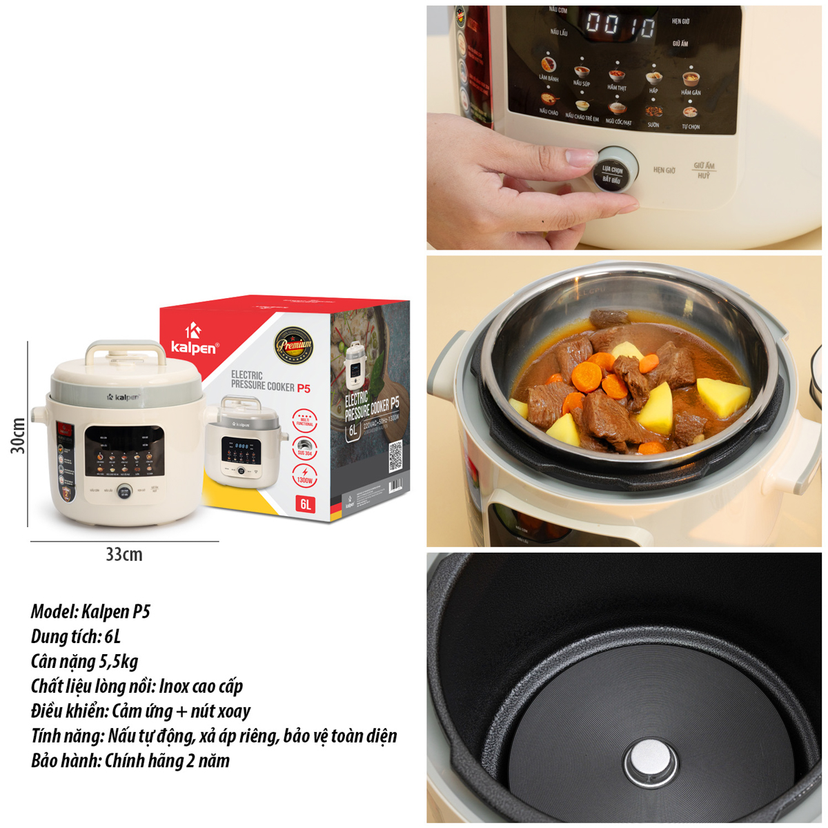 Nồi áp suất điện tử lòng nồi inox dung tích 6L Kalpen P5, Bảo hành 2 năm Chống cháy nổ an toàn - Ảnh 9