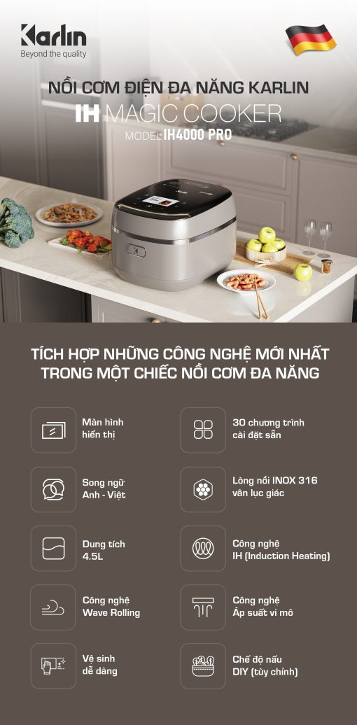 Nồi Cơm Điện Cao Tần KARLIN IH4000 PRO – Lòng Nồi INOX 316L Vân Lục Giác Cao Cấp, Công Nghệ Nấu Cao Tần, Tích Hợp Màn Hình TFT Tương Tác Mới, Hiện Đại, Cao Cấp - Ảnh 10