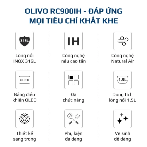 Nồi Cơm Điện Cao Tần OLIVO RC900IH – Lòng Nồi INOX 316L Cao Cấp, Công Nghệ Cao Tần Giữ Trọn Dinh Dưỡng, Bảng Điều Khiển Oled Sống Động, Hiện Đại, Cao Cấp - Ảnh 4