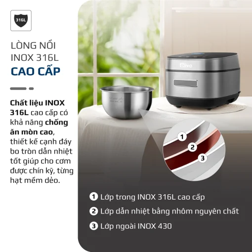Nồi Cơm Điện Cao Tần OLIVO RC900IH – Lòng Nồi INOX 316L Cao Cấp, Công Nghệ Cao Tần Giữ Trọn Dinh Dưỡng, Bảng Điều Khiển Oled Sống Động, Hiện Đại, Cao Cấp - Ảnh 9