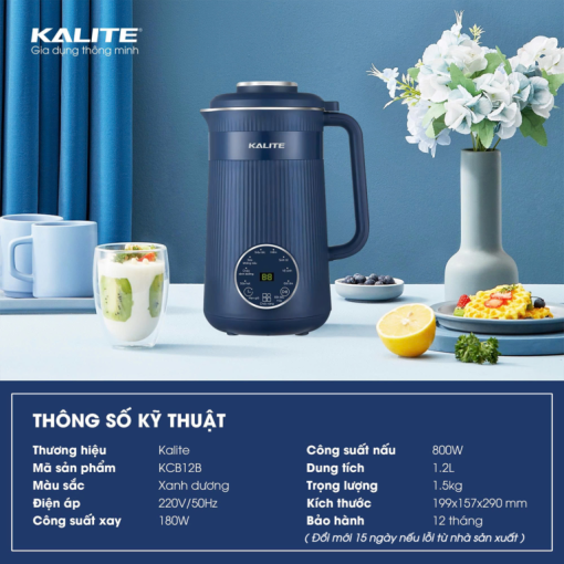 Máy Làm Sữa Hạt Mini Kalite KCB12B, Lưỡi Dao 10 Cánh Công Suất 1000w - Dung Tích 1.2Lit, Hàng Chính Hãng - Ảnh 7