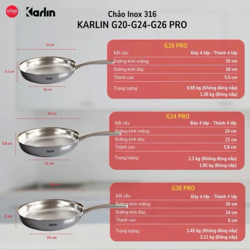 Chảo Inox Karlin Chống Dính Tự Nhiên – Model G26 Pro – Đáy 4 lớp – Inox 316 – 26×5.5 cm – Chất lượng cao (dùng cho bếp từ, bếp Gaz, bếp hồng ngoại…) - Ảnh 12