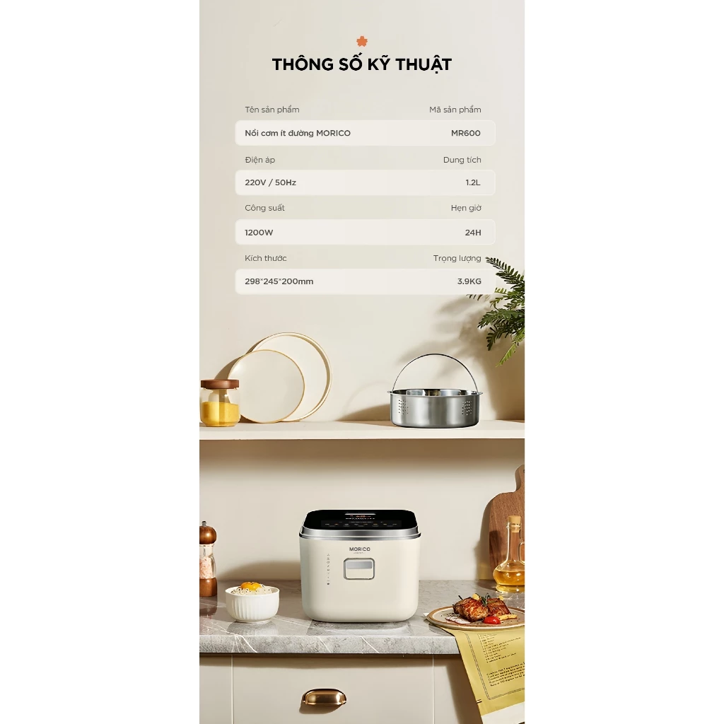 Nồi cơm ít đường MORICO MR600 dung tích 1.2L chính hãng bảo hành 12 tháng - Ảnh 6