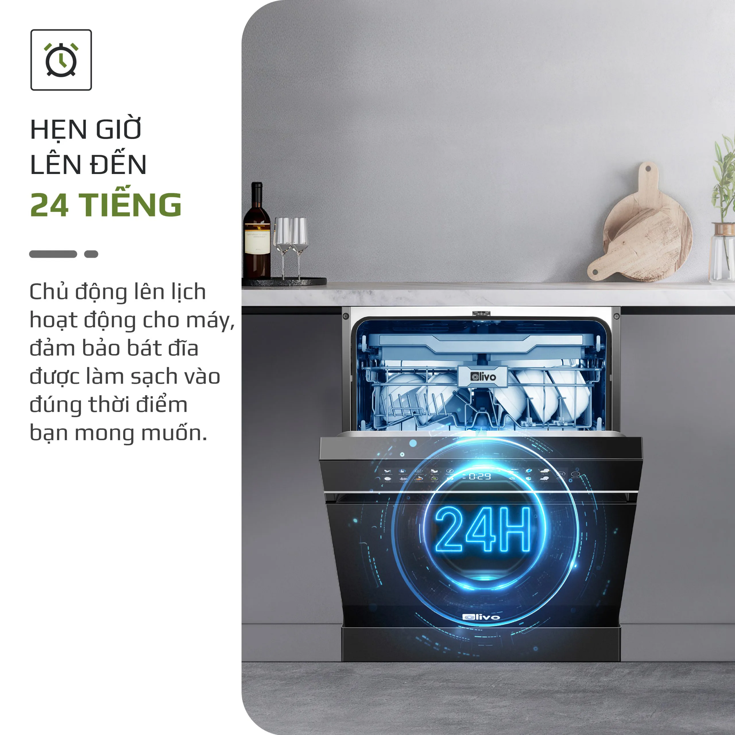 Máy Rửa Bát OLIVO DW18 – 3 Giỏ Linh Hoạt – Tải Trọng 18 Bộ Bát Đĩa – Sấy Turbo EcoDry – Rửa Hydro360 Wash -16 Chương Trình – Khử Khuẩn UV - Ảnh 13