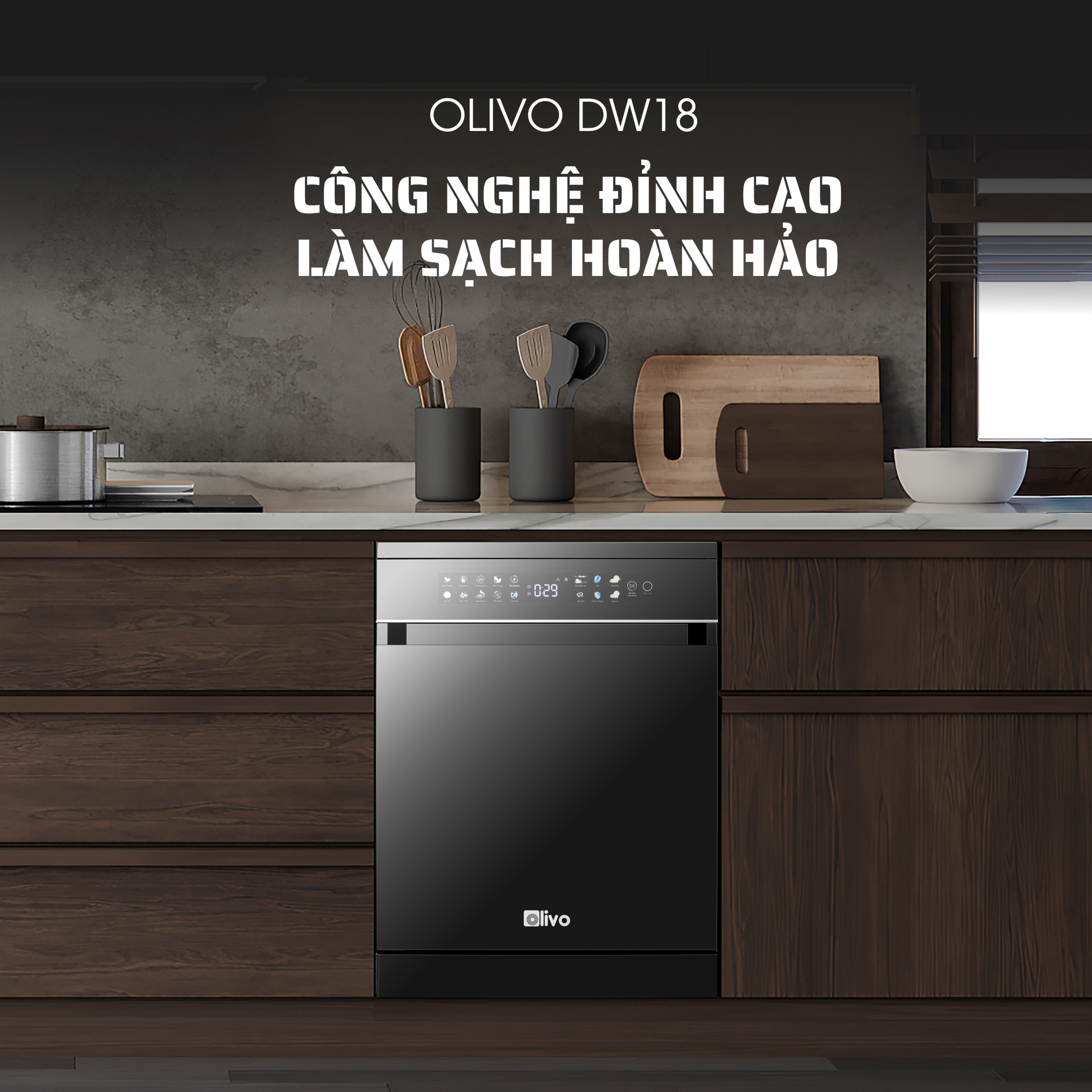Máy Rửa Bát OLIVO DW18 – 3 Giỏ Linh Hoạt – Tải Trọng 18 Bộ Bát Đĩa – Sấy Turbo EcoDry – Rửa Hydro360 Wash -16 Chương Trình – Khử Khuẩn UV - Ảnh 16