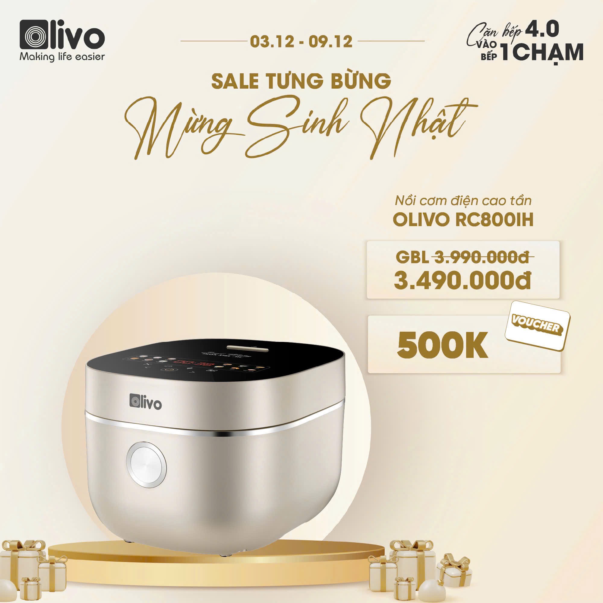Nồi Cơm Điện Cao Tần OLIVO RC800IH – Lòng Nồi INOX 316L Cao Cấp, Công Nghệ Cao Tần Giữ Trọn Dinh Dưỡng, Bảng Điều Khiển Oled Sống Động, Hiện Đại, Cao Cấp