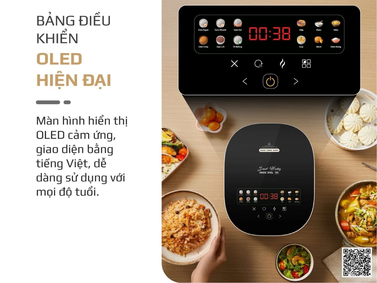 Nồi Cơm Điện Cao Tần OLIVO RC800IH – Lòng Nồi INOX 316L Cao Cấp, Công Nghệ Cao Tần Giữ Trọn Dinh Dưỡng, Bảng Điều Khiển Oled Sống Động, Hiện Đại, Cao Cấp - Ảnh 3