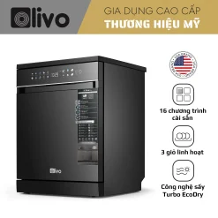 Máy Rửa Bát OLIVO DW18 – 3 Giỏ Linh Hoạt – Tải Trọng 18 Bộ Bát Đĩa – Sấy Turbo EcoDry – Rửa Hydro360 Wash -16 Chương Trình – Khử Khuẩn UV