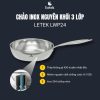 Chảo sâu lòng inox nguyên khối Letek LWP24 – công nghệ Nano Nhiệt lạnh, chống dính tự thân size 24cm, sâu 8cm, nấu được trên mọi loại bếp