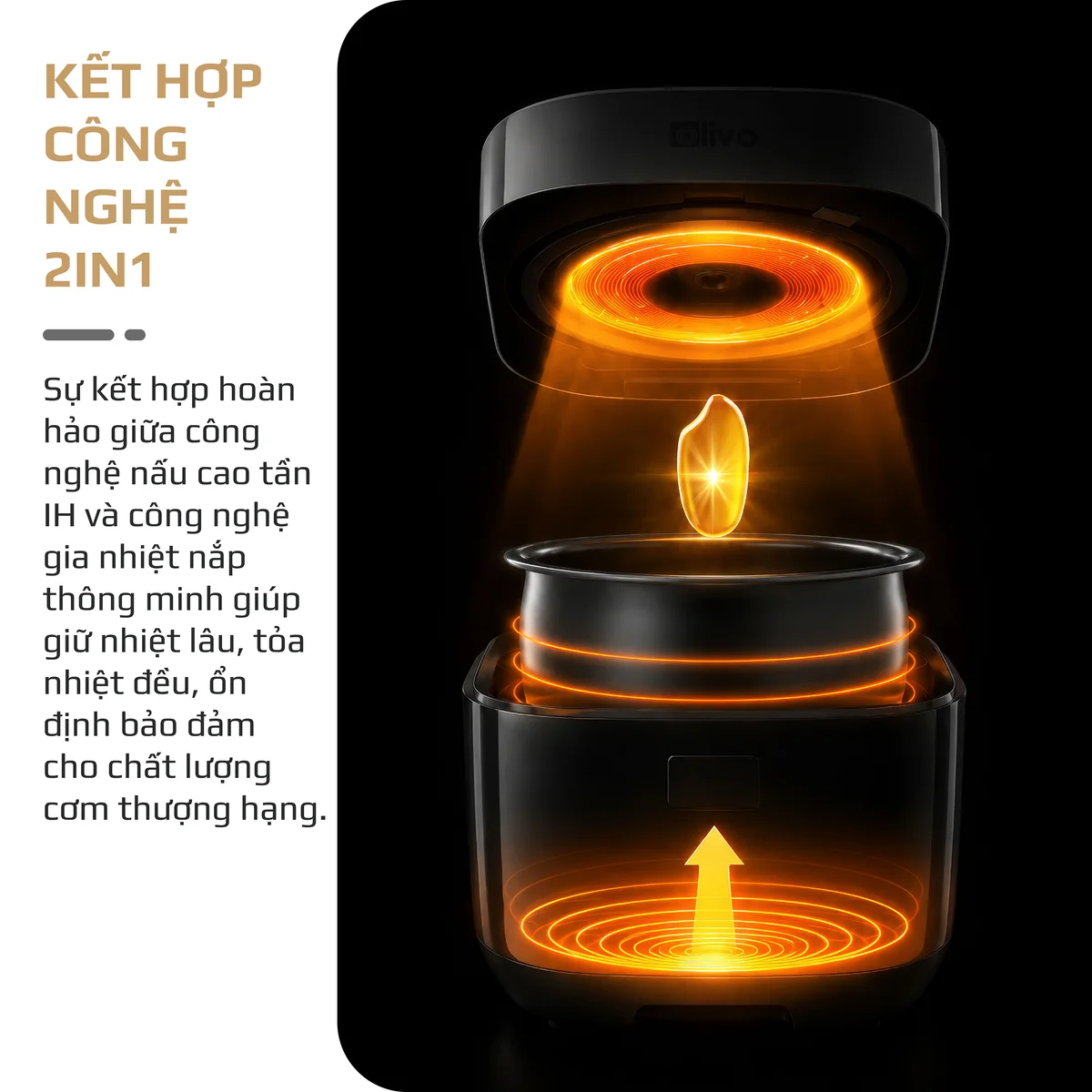 Nồi Cơm Điện Cao Tần OLIVO RC600IH - Lòng Nồi INOX 304, Dung tích 1.2L, Nhỏ Gọn Đa Năng, Công Nghệ Gia Nhiệt Nắp và Nấu Cao Tần Hiện Đại, Sử Dụng Dễ Dàng - Ảnh 10