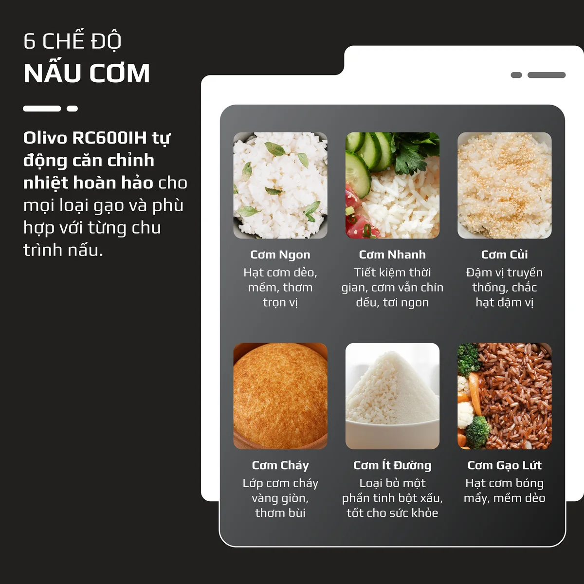 Nồi Cơm Điện Cao Tần OLIVO RC600IH - Lòng Nồi INOX 304, Dung tích 1.2L, Nhỏ Gọn Đa Năng, Công Nghệ Gia Nhiệt Nắp và Nấu Cao Tần Hiện Đại, Sử Dụng Dễ Dàng - Ảnh 14