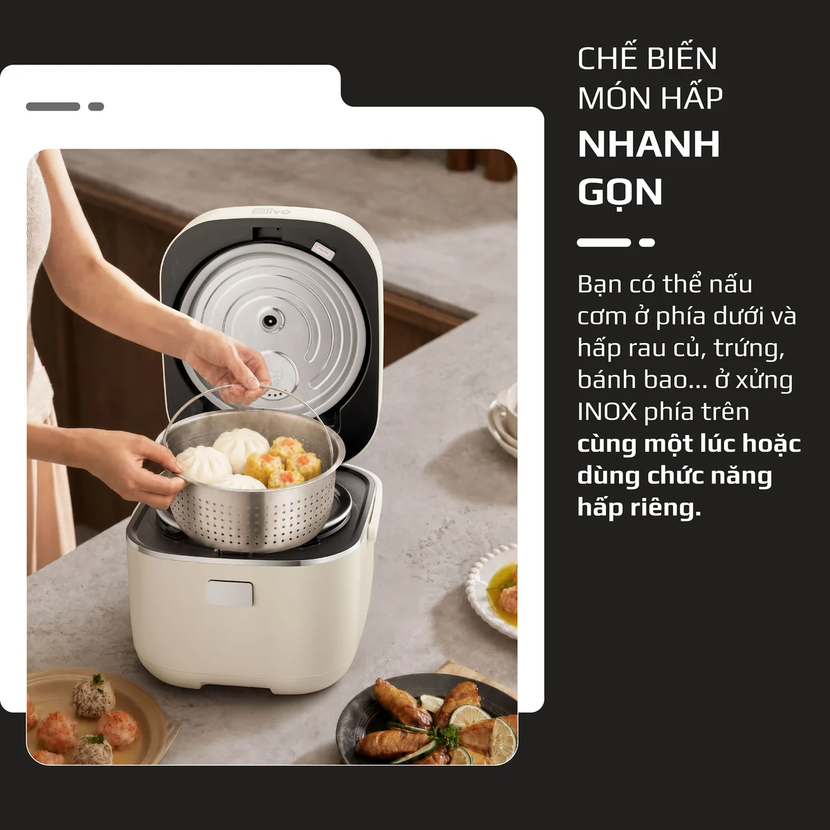 Nồi Cơm Điện Cao Tần OLIVO RC600IH - Lòng Nồi INOX 304, Dung tích 1.2L, Nhỏ Gọn Đa Năng, Công Nghệ Gia Nhiệt Nắp và Nấu Cao Tần Hiện Đại, Sử Dụng Dễ Dàng - Ảnh 17