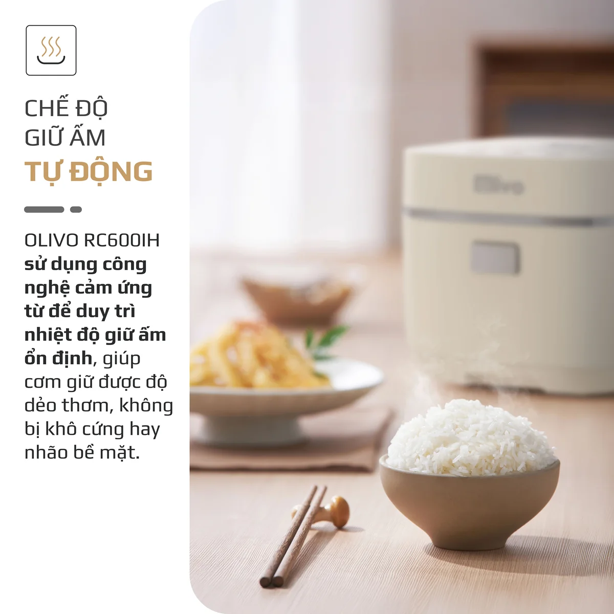 Nồi Cơm Điện Cao Tần OLIVO RC600IH - Lòng Nồi INOX 304, Dung tích 1.2L, Nhỏ Gọn Đa Năng, Công Nghệ Gia Nhiệt Nắp và Nấu Cao Tần Hiện Đại, Sử Dụng Dễ Dàng - Ảnh 20