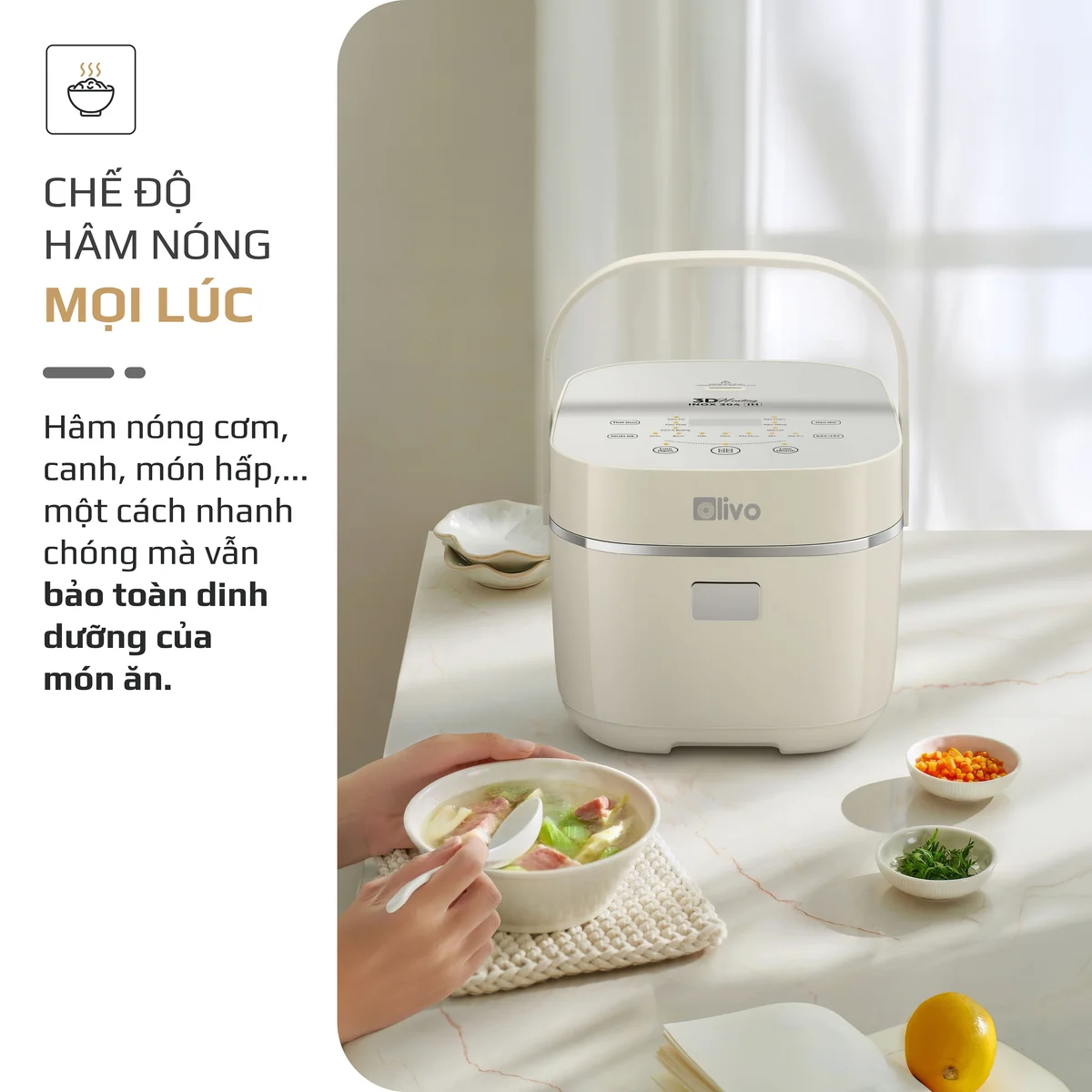 Nồi Cơm Điện Cao Tần OLIVO RC600IH - Lòng Nồi INOX 304, Dung tích 1.2L, Nhỏ Gọn Đa Năng, Công Nghệ Gia Nhiệt Nắp và Nấu Cao Tần Hiện Đại, Sử Dụng Dễ Dàng - Ảnh 21